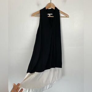 Max Studio Chiffon Tunic Top Size S Black & White V-Neck Sleeveless